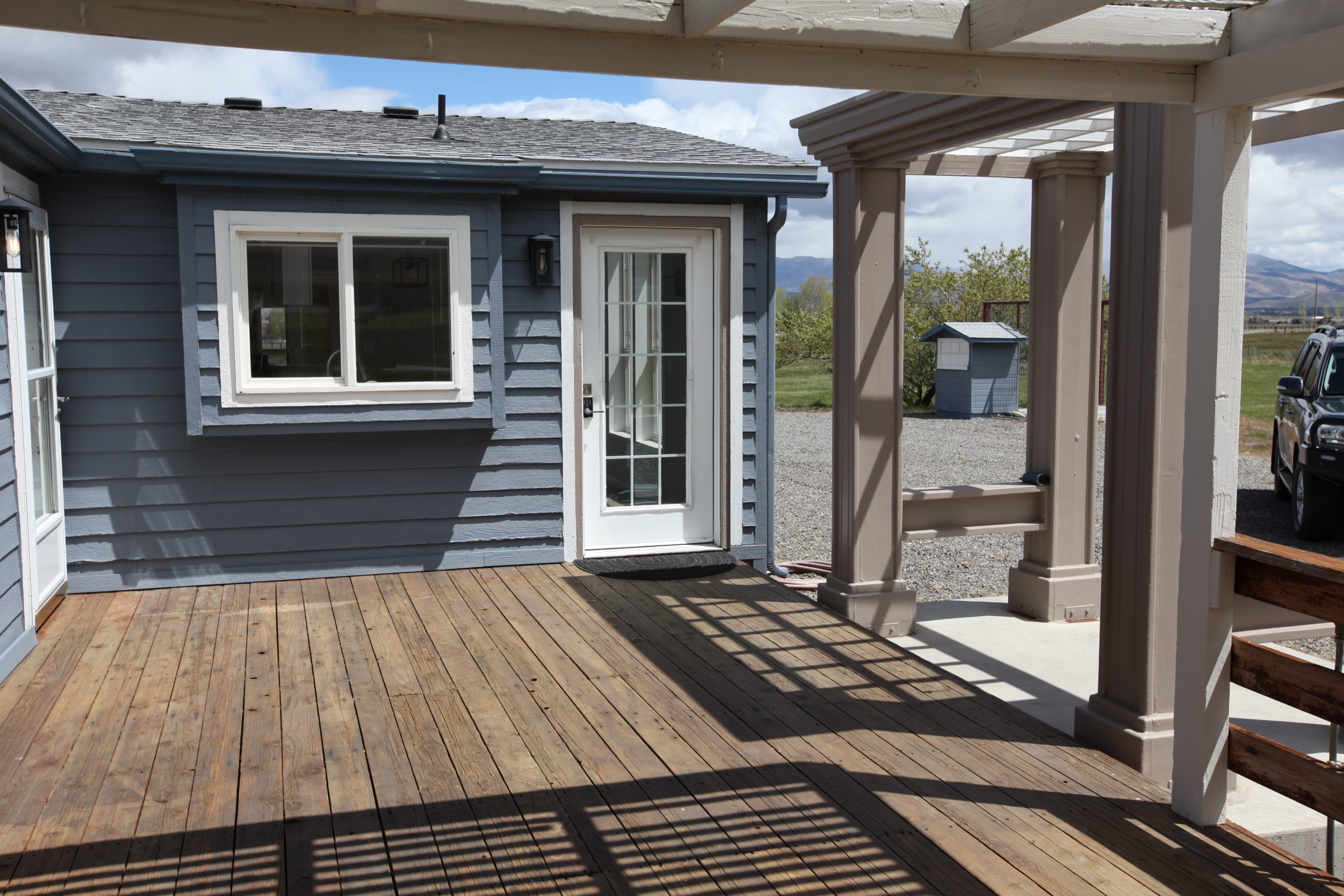 Entry door viewed from the deck area