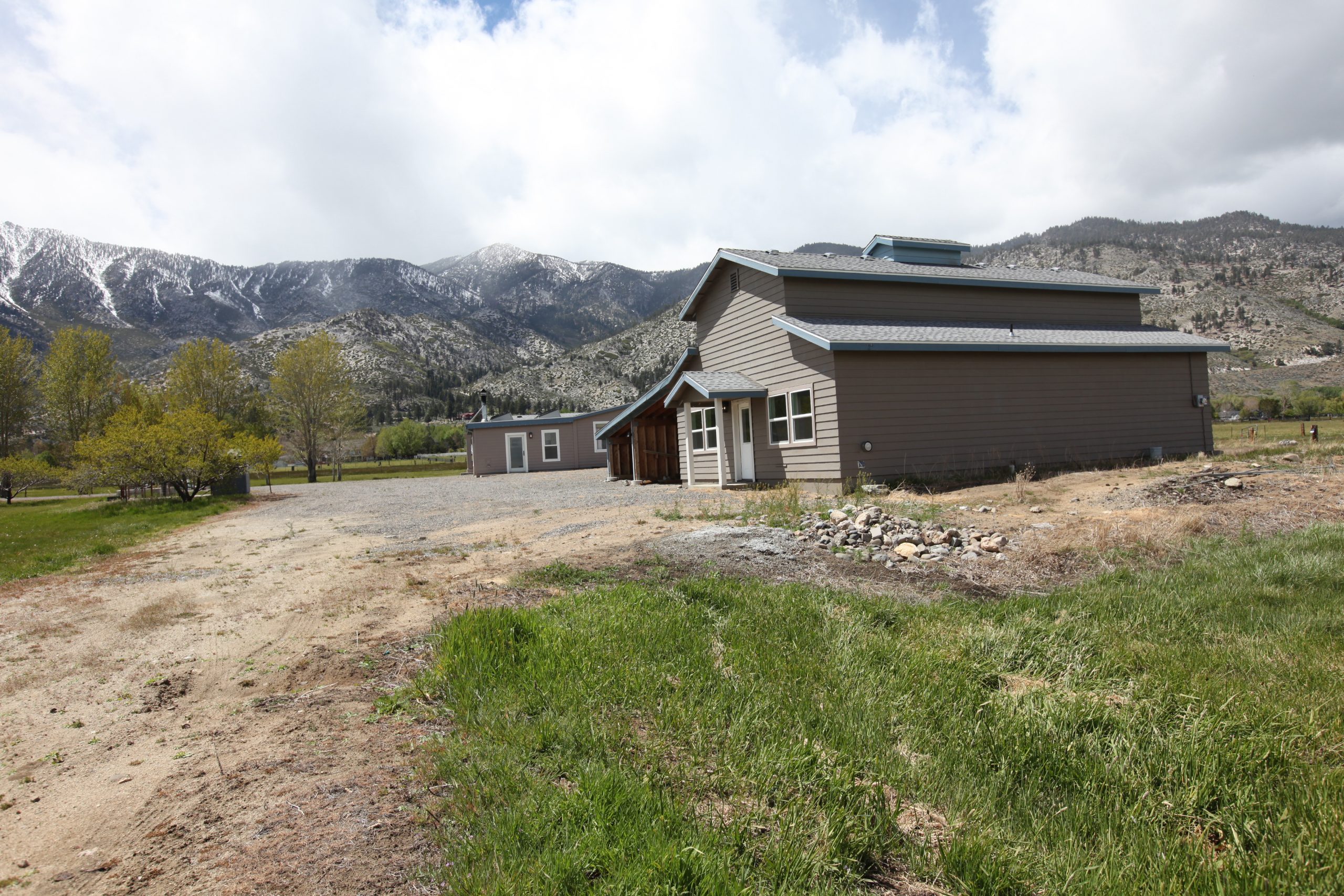 Barn View from Pasture with Mountains